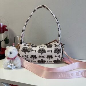 Juicy Couture White and Black Mini Shoulder Bag with juicy beat charm